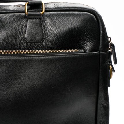 Oril Folio Leather Laptop Bag – Black – view 2
