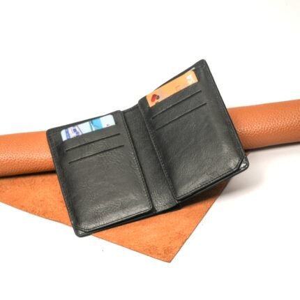 Oril Riva black leather wallet open with card slots